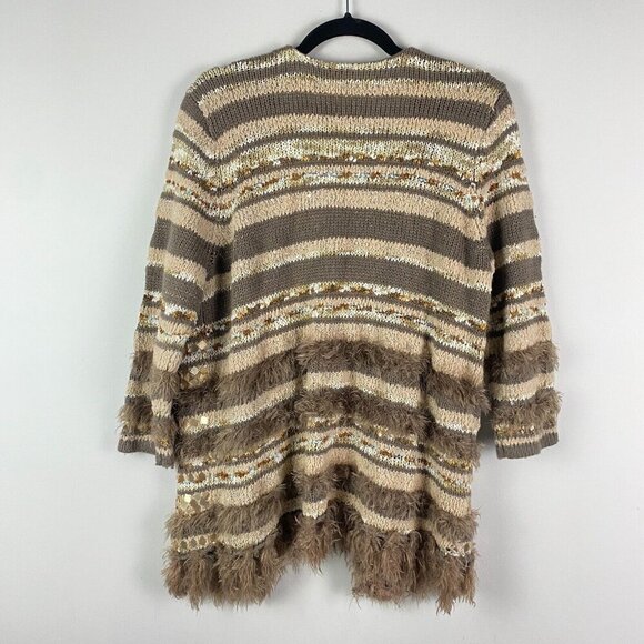Chicos Embellished Shine Greta Cardigan Size 2 US L Stripe 3/4 Sleeves Open - Picture 7 of 11